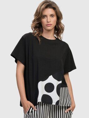ALEMBIKA Urban Tribeca Black Cotton Jersey Patchwork Oversized T-Shirt, Size L